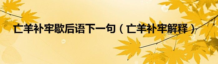 亡羊补牢歇后语下一句（亡羊补牢解释）