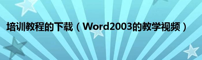 培训教程的下载（Word2003的教学视频）