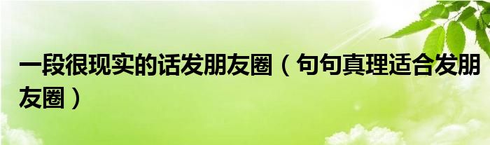 一段很现实的话发朋友圈（句句真理适合发朋友圈）