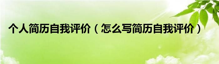 个人简历自我评价（怎么写简历自我评价）