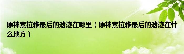 原神索拉雅最后的遗迹在哪里（原神索拉雅最后的遗迹在什么地方）