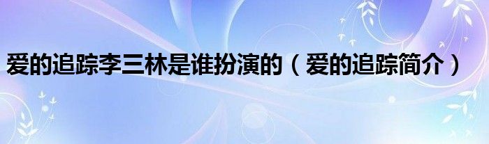 爱的追踪李三林是谁扮演的（爱的追踪简介）