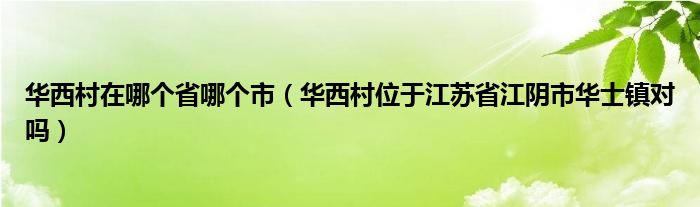 华西村在哪个省哪个市（华西村位于江苏省江阴市华士镇对吗）