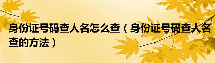 身份证号码查人名怎么查（身份证号码查人名查的方法）