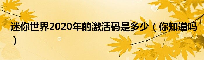 迷你世界2020年的激活码是多少（你知道吗）