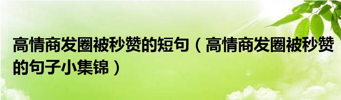 高情商发圈被秒赞的短句（高情商发圈被秒赞的句子小集锦）