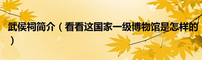 武侯祠简介（看看这国家一级博物馆是怎样的）