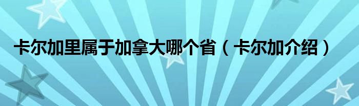 卡尔加里属于加拿大哪个省（卡尔加介绍）