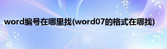 word编号在哪里找(word07的格式在哪找)