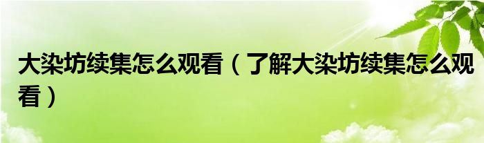 大染坊续集怎么观看（了解大染坊续集怎么观看）