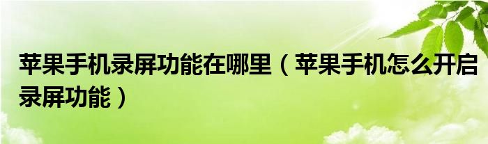 苹果手机录屏功能在哪里（苹果手机怎么开启录屏功能）