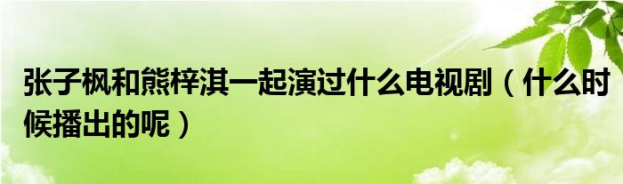 张子枫和熊梓淇一起演过什么电视剧（什么时候播出的呢）