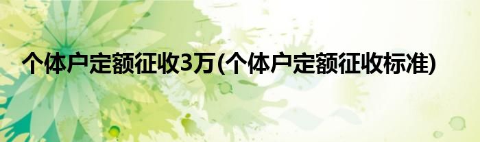 个体户定额征收3万(个体户定额征收标准)