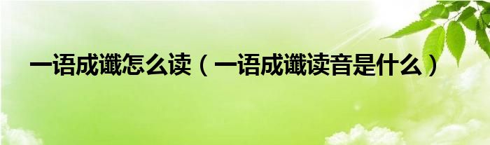 一语成谶怎么读（一语成谶读音是什么）