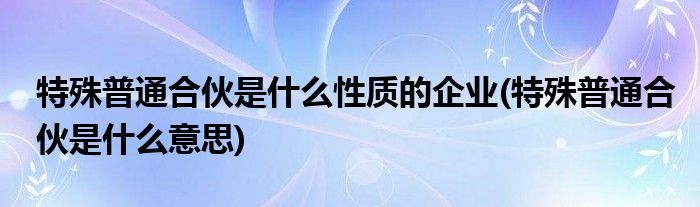 特殊普通合伙是什么性质的企业(特殊普通合伙是什么意思)