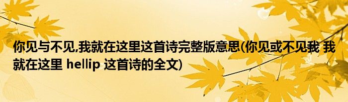 你见与不见,我就在这里这首诗完整版意思(你见或不见我 我就在这里 hellip 这首诗的全文)