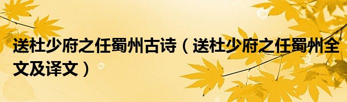 送杜少府之任蜀州古诗（送杜少府之任蜀州全文及译文）