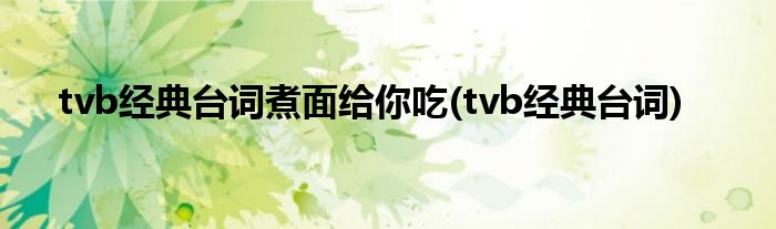 tvb经典台词煮面给你吃(tvb经典台词)