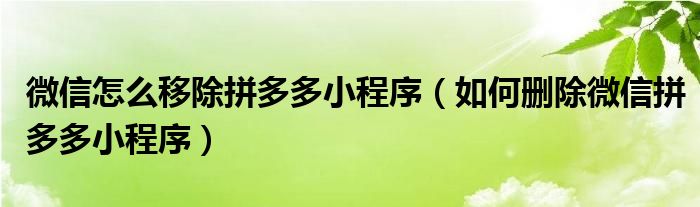 微信怎么移除拼多多小程序（如何删除微信拼多多小程序）