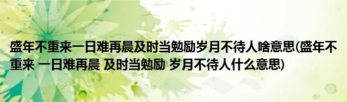 盛年不重来一日难再晨及时当勉励岁月不待人啥意思(盛年不重来 一日难再晨 及时当勉励 岁月不待人什么意思)