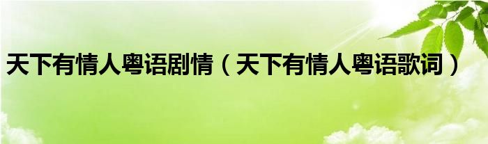 天下有情人粤语剧情（天下有情人粤语歌词）