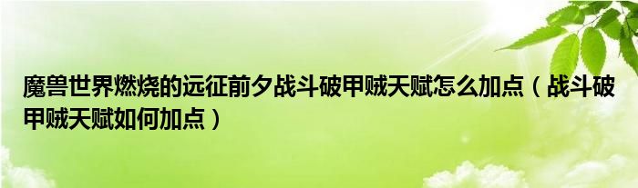 魔兽世界燃烧的远征前夕战斗破甲贼天赋怎么加点（战斗破甲贼天赋如何加点）