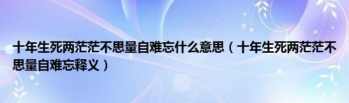 十年生死两茫茫不思量自难忘什么意思（十年生死两茫茫不思量自难忘释义）