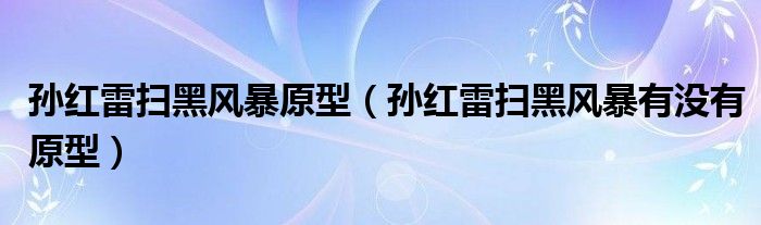 孙红雷扫黑风暴原型（孙红雷扫黑风暴有没有原型）