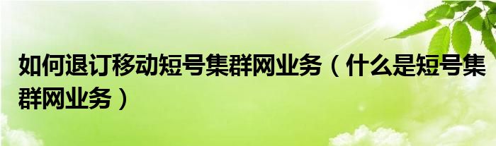 如何退订移动短号集群网业务（什么是短号集群网业务）