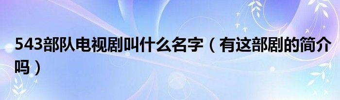 543部队电视剧叫什么名字（有这部剧的简介吗）