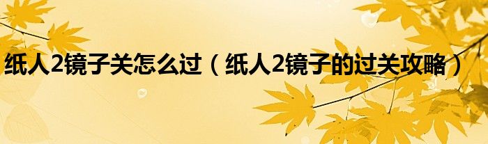 纸人2镜子关怎么过（纸人2镜子的过关攻略）