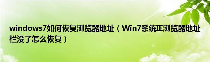 windows7如何恢复浏览器地址（Win7系统IE浏览器地址栏没了怎么恢复）