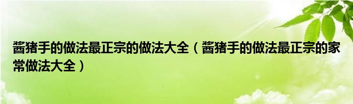 酱猪手的做法最正宗的做法大全（酱猪手的做法最正宗的家常做法大全）