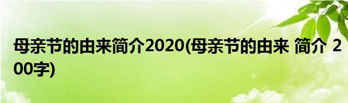 母亲节的由来简介2020(母亲节的由来 简介 200字)