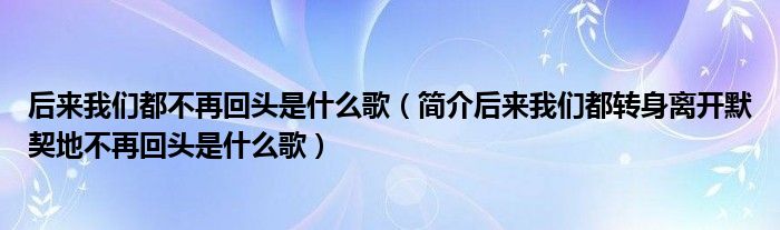 后来我们都不再回头是什么歌（简介后来我们都转身离开默契地不再回头是什么歌）