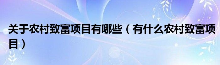 关于农村致富项目有哪些（有什么农村致富项目）