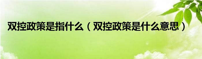 双控政策是指什么（双控政策是什么意思）