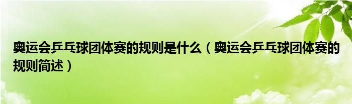 奥运会乒乓球团体赛的规则是什么（奥运会乒乓球团体赛的规则简述）