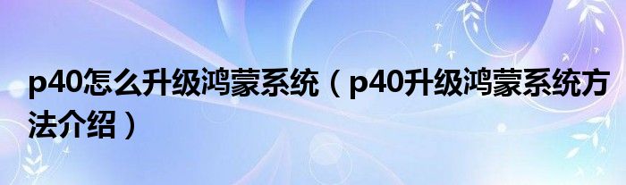 p40怎么升级鸿蒙系统（p40升级鸿蒙系统方法介绍）