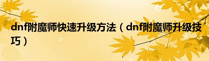 dnf附魔师快速升级方法（dnf附魔师升级技巧）