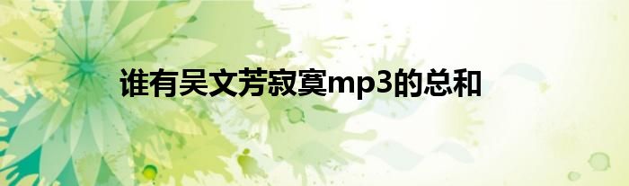 谁有吴文芳寂寞mp3的总和