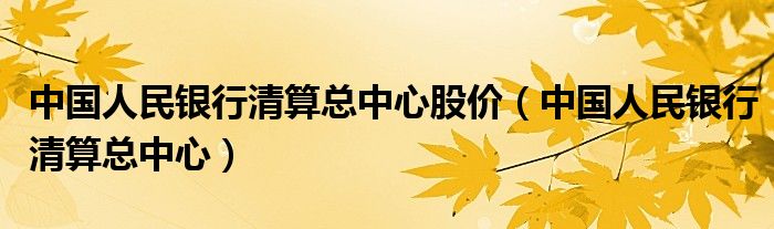 中国人民银行清算总中心股价（中国人民银行清算总中心）