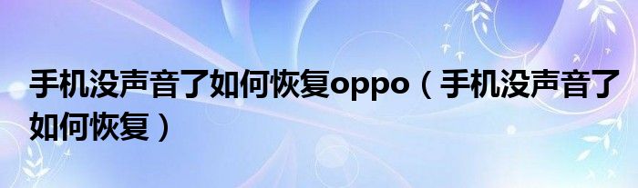 手机没声音了如何恢复oppo（手机没声音了如何恢复）