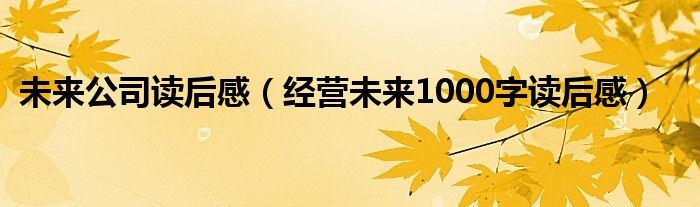 未来公司读后感（经营未来1000字读后感）