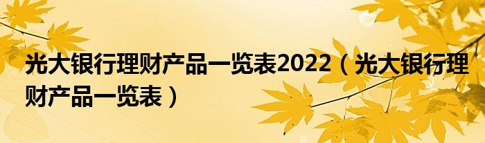 光大银行理财产品一览表2022（光大银行理财产品一览表）