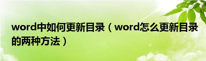 word中如何更新目录（word怎么更新目录的两种方法）