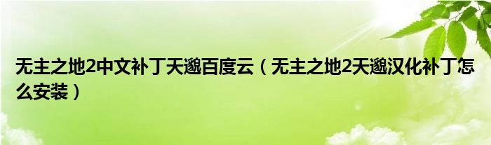 无主之地2中文补丁天邈百度云（无主之地2天邈汉化补丁怎么安装）