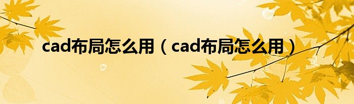 cad布局怎么用（cad布局怎么用）