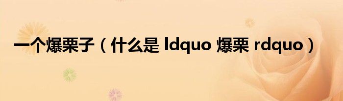 一个爆栗子（什么是 ldquo 爆栗 rdquo）