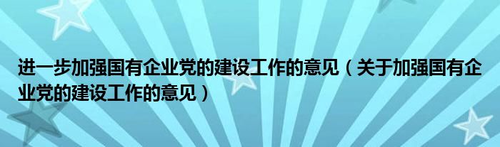 进一步加强国有企业党的建设工作的意见（关于加强国有企业党的建设工作的意见）